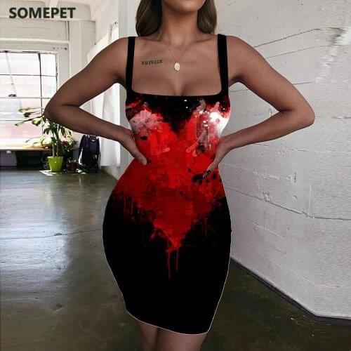 SOMEPET Love Dresses Women Red Halter Sleeveless Harajuku Vestido Sexy Womens Clothing Club Beach Boho High Quality