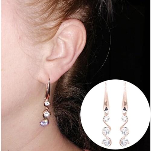 New Crystal Wave Dangle Earrings Female Long Paragraph Geometric Pendant Earrings Wedding Fashion Jewelry Accessories Gifts
