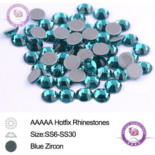 Blue Zircon A++ Hotfix Rrhinestone Flatback Iron on Glass Strass for Clothing Decoration Dress DIY SS6 SS10 SS16 SS20 SS30