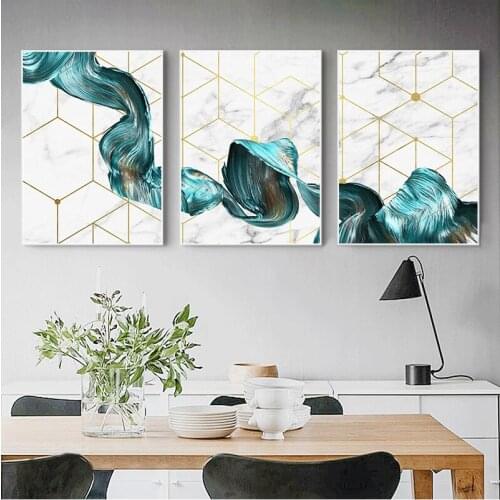 Nordic Geometric Wall Art Canvas Painting Abstract Blue Fabric Print Modern Minimalist Picture for Living Room Home Decor