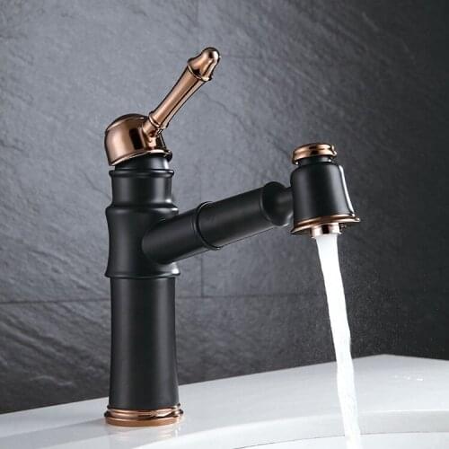 Black Rose gold high quality solid brass Basin Faucet Single Handle Pull Out Bathroom Sink Vessel Faucet Basin Faucet
