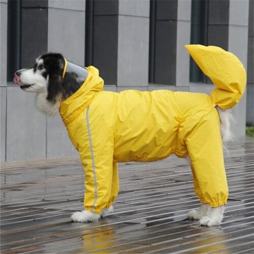 Waterproof Dog Clothes Raincoat Jumpsuit for Large Dogs Breathable Reflective Tail-Covered Dog Rain Jacket for Male Female Dogs