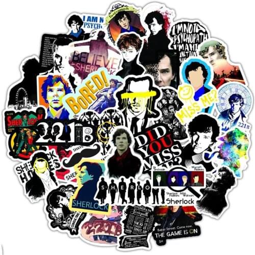 50PCS TV Show Sherlock Waterproof Stickers Bike Skateboard Fridge Guitar Laptop Luggage Classic Toy Decals Cool Sticker Kid Toys