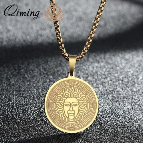 Stainless Steel Medusa Gorgon Pendant Necklace For Women Vintage Pagan Greek Pendant Mythology Jewelry BFF Gift
