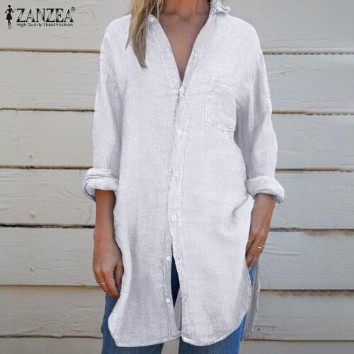 ZANZEA Women Turn-down Collar Long Sleeve Shirt Casual Cotton Button Down Tops Vintage Tunic Blouse Maxi Blusa Female
