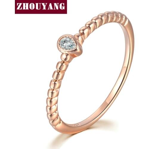 ZHOUYANG Dainty Ring For Women Simple Thin Crystal CZ Water Drop Rose Gold Sliver Color Proposal Gift Fashion Jewelry R421 R423