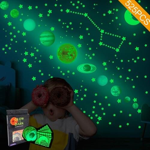525Pcs Nine Planets Stars Wall Stickers Luminous Stickers for Kids Bedroom Living Room Glow In The Dark DIY Party Home Decor