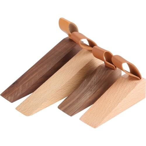 1pc Solid Wood Door Stopper Non-Slip Stop Kids Protect Leather Rope Wedge Anti-collision Creative Home Decor Beech/Black Walnut