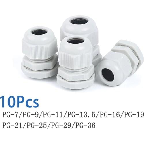 10pcs Waterproof Cable Gland Cable entry IP68 PG7 for 3-6.5mm PG9 PG11 PG13.5 PG16 PG19/21/ White Black Nylon Plastic Connector
