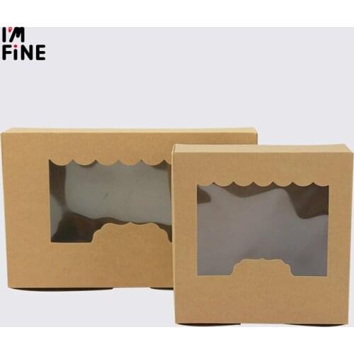 20pcs 21.5x13.5x5cm Kraft Paper Box with Window Packaging Cookie Box Macaroon Box Carton Party Supplies Favor Gift Box