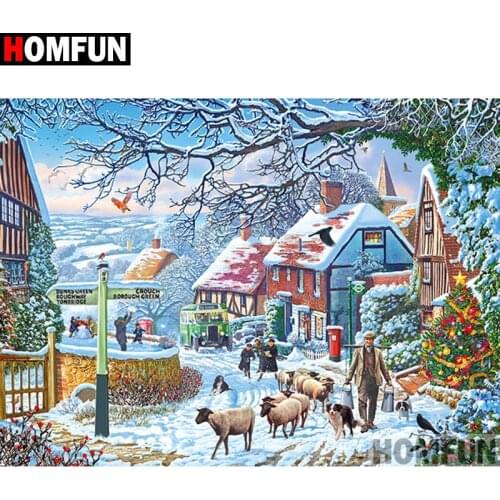 HOMFUN Full Square/Round Drill 5D DIY Diamond Painting "House landscape" Embroidery Cross Stitch 5D Home Decor Gift A18030