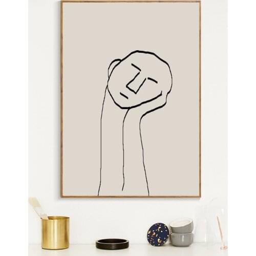 Boho Modern Minimalist Sculpture Line Art Prints Abstract Figure Drawing Fine Art Canvas Painting Neutral Wall Art Picture Decor