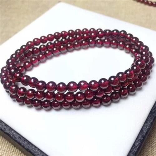 3rows Natural Wine Red Garnet Crystal Round Bead Bracelet AAA 3.8-4.3mm