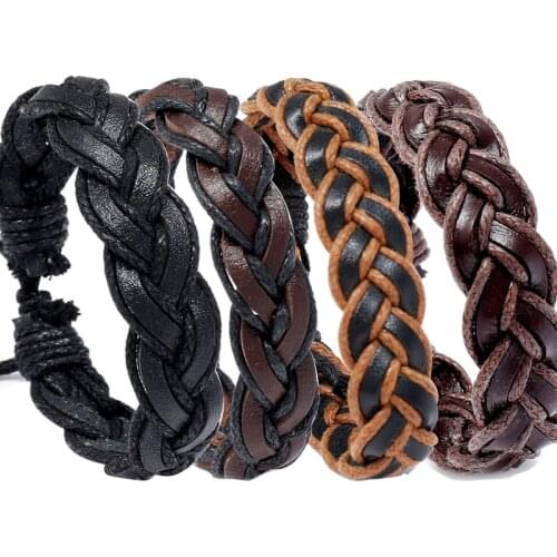 Handmade Leather Rope Braided Bracelet Bangle for Men Hip Hop Punk Leather Braclets Korean Fashion Mens Bracelet Accessories