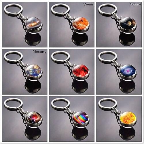 17 Style Shine Solar System Key Chain Planet Keyring Galaxy Nebula Space Moon Earth Sun Mars Glass Ball Douside Keychain