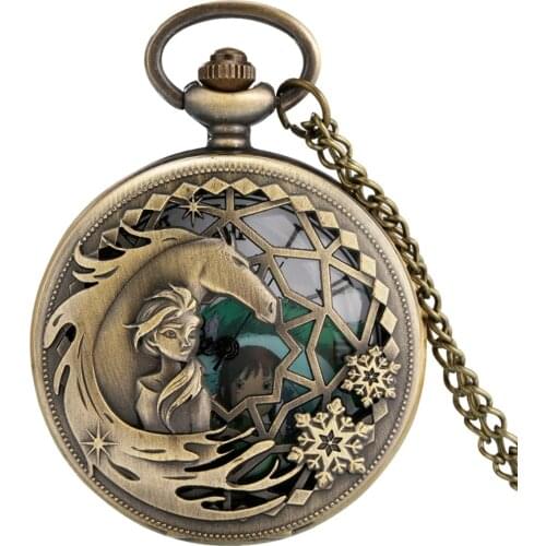Bronze Antique Popular Japanese Movie Theme Lovely Girl Quartz Pocket Watch Steampunk Necklace Pendant Souvenir Gifts for Women