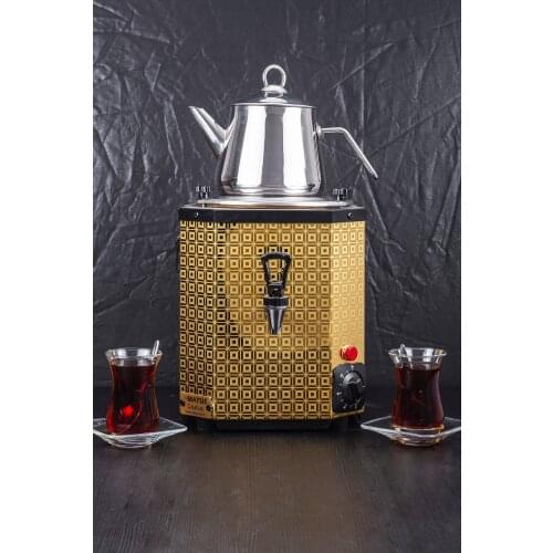 TeaBird Authentic Turkish Handmade Stainless Steel Gold Samovar Tea Boiler Hot Tea Maker Kettle Stovetop Teapot Tea Machine