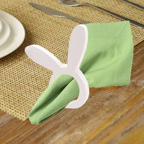 Wooden Rabbit Ear Napkin Rings Tissue Napkin Holder Wood Crafts for Home Easter Party Decoration Supplies Dinner Tableware
