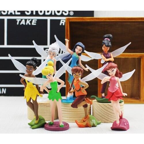 7pcs/Set 10-11cm Tinkerbell Tinker Bell Flower Elves Beautiful Faery Fairy Elf Princess PVC Action Figure Mini Model Toys Dolls