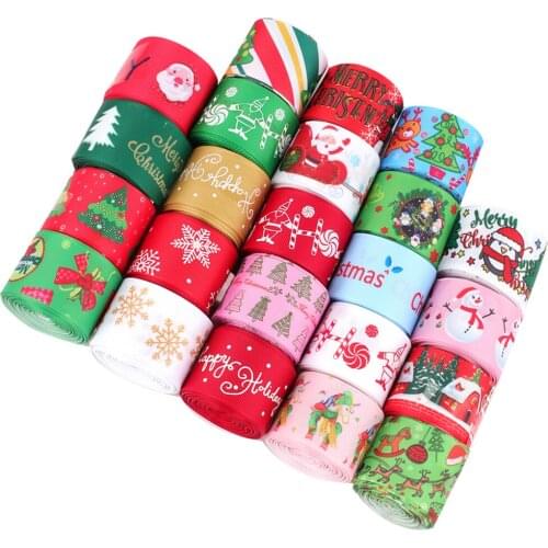 Christmas Satin Ribbon Printed Tapes Christmas Decoration Bows Making Gift Wrapping DIY Crafts Supplies Sewing Materials 38MM 5Y