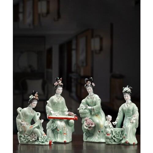 Chinese Jingdezhen Classic Ladies Ceramic Sculpture Home Livingroom Desktop Ornaments Crafts Bookcase Store Figurines Decoration