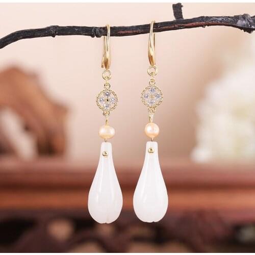 Chinese Earrings for Women Vintage Dangle Earring Luxury Stone Hanfu Accessories Cheongsam Earrings Jewelry Simple Packaging