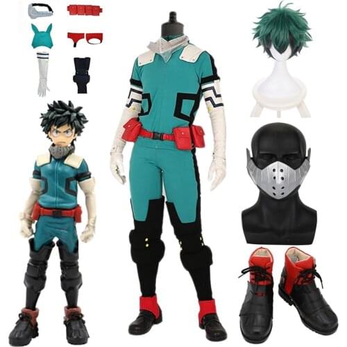 Midoriya Izuku Deku Battle Cosplay Costume Anime My Hero Academia Cosplay Boots Shoes Wig Unisex Jumpsuit Set For Halloween
