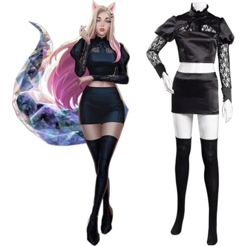 LOL KDA The Baddest Fox Ahri The Nine Tailed Cosplay Costumes Adult Women Skirt Outfits Halloween Carnival Suits Dress
