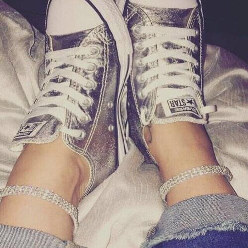 Fashion Women Anklets Three Row Rhinestone Ankle Bracelet Flash Drill Elastic Rhinestone Anklets Lady Crystal Anklets