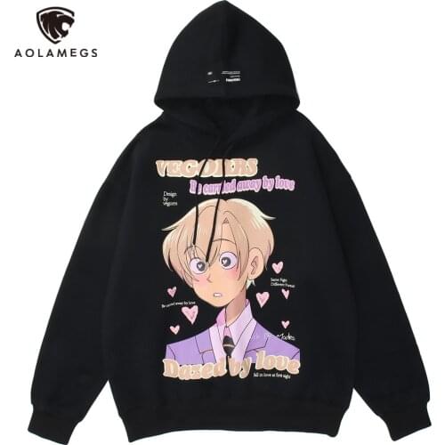Aolamegs Hoodie Men College Style Anime Boy Print Hooded Sweatshirt Autumn Baggy Pullover Couple High Street Harajuku Streetwear