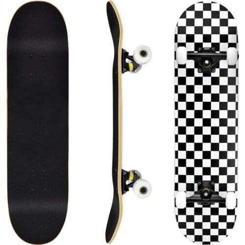 Outdoor Skateboard 7-layer Maple Rocker Board 4 Wheels Teenager Adult Figure Skating Street Double Up Board Black White Grid