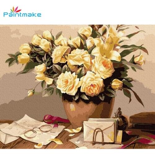 Paintmake Flower DIY Paint By Numbers no frame Rose Oil Painting on Canvas Home Wall Decoration Paintings Art Picture For Kids