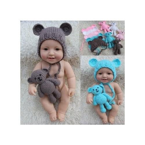 2pcs New Fashion Cute Bear and Winter Baby Hats Kids Soft Warm Knitted Wool Caps Ear Protective Beanies Photography Props set