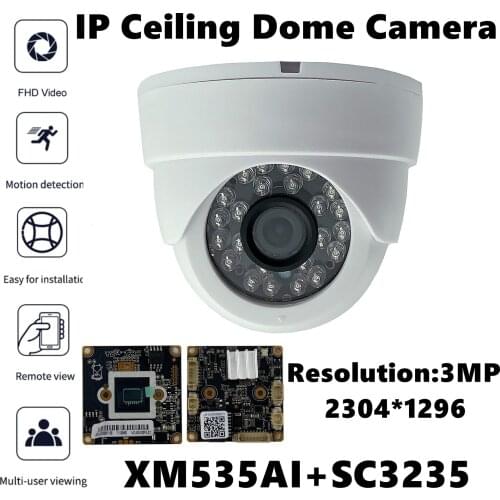 XM535AI+SC3235 IP Metal Ceiling Dome Camera 3MP 2304*1296 24 LEDs Infrared IRC VMS XMEYE ONVIF P2P Motion Detection Radiator