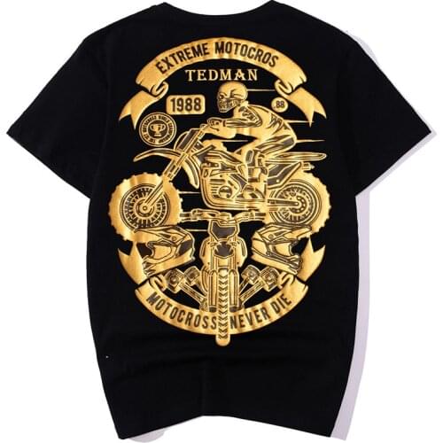 Motorcycle Riding Short Sleeve Round Neck Casual T-shirt Summer Fashion Motor Biker Skull Print Cotton Tee Shirt