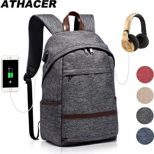 Athacer Durable Korean Style Backpack Laptop Bag For Men Women USB Charging Travel College School Bags Casual Couple Backpacks