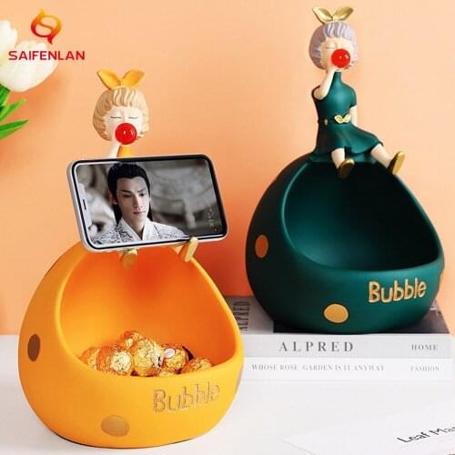 Resin Little Girl Storage Figurines Creative Desktop Mobile Phone Holder Entrance Key Storage Box Home Decoration 30CM