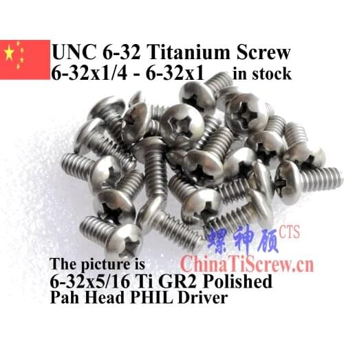 Pan Head Titanium screws 6-32x1/4 6-32x5/16 6-32x3/8 6-32x1/2 6-32x5/8 6-32x3/4 6-32x1PHIL Driver Ti GR2 Polished 50 pcs