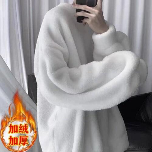 NEW Plush Hoodie Mens Warm Sweatshirts Fashion Men Clothing Casual O-neck Sweatshirt Streetwear Loose Male Pullover Hoodies 3XL