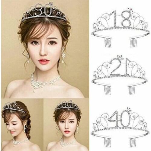 Women Birthday Crown 16/18/20/30/40/50/90 Years Old Birthday Gifts Hair Jewelry Birthday Party Prom Diadem Hair Accessories