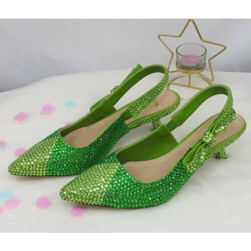 BaoYaFang Summer New Light Green Crystal Party Sandals wedding shoes woman Pointed toe Strange Heel Sandals Mix Rhinestone