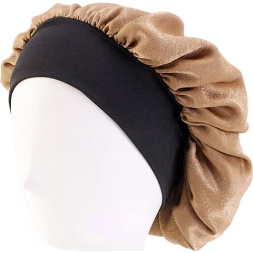 Women Satin Turban Wide Band Elastic Sleeping Cap Soft Bonnet