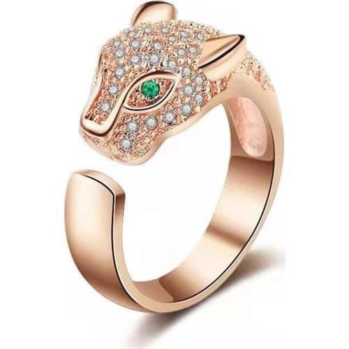 Personality Inlaid AAA Zircon Leopard Head Ring Personality Creative Engagement Anniversary Gift Vintage Women Rings Adjustable