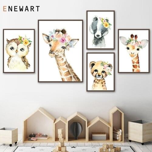 Animal Watercolor Giraffe Owl Child Bedroom Poster Nursery Canvas Print Wall Art Painting Nordic Picture Baby Room Decor