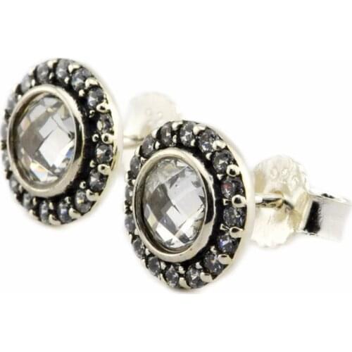 100% 925 Sterling-Silver-Jewelry Brilliant Lagacy Stud Earring with Clear Crystal Free Shipping