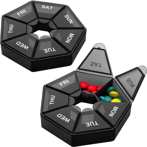 2Pcs/set 7 Grid Pill Case Plastic Tablet Candy Box Portable Storage Tablet Holder Travel Organizer Pill Dispenser Container