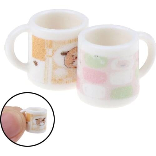 2Pcs Mugs 1:12 Dolls House Miniature Cups Direction Furniture Toys Plastic Coffee Tea Cups Dollhouse Accessory White