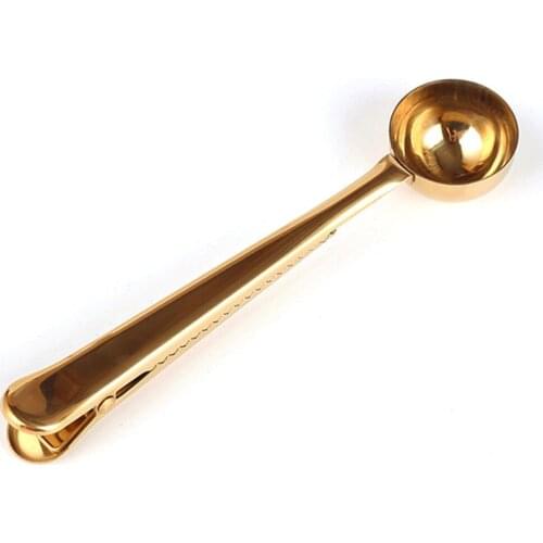 2 in 1 304 Stainless Steel Coffee Measuring Spoon With Bag Sealing Clip Kitchen Accessories 5 Colors 17.3x3.6cm