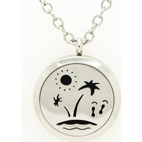 2Style Sea View Magnetic Aromathera Locket Necklace Pendant 30MM 316L Stainless Steel Perfume Pendant With Free Pad