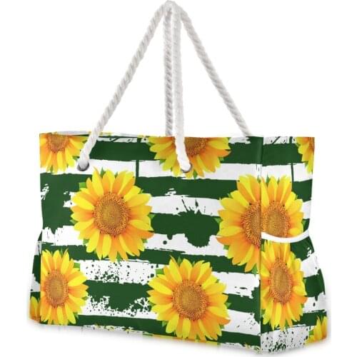 2021 NEW Women Beach Totes Bag Fashion Sunflower Fabric Handbags Ladies Large Shoulder Bag Casual Bolsa Shopping Grocery Bags